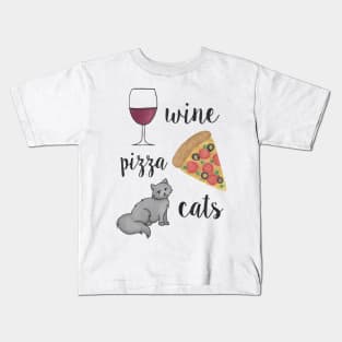 Wine Pizza Cats Kids T-Shirt